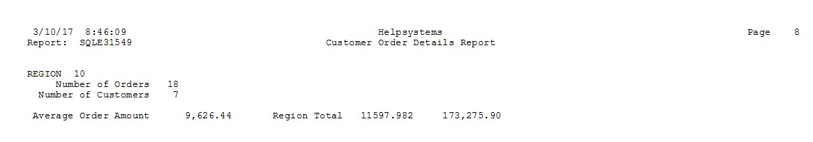 Here&#039;s what a Sequel Host Report region subtotal might look like. 