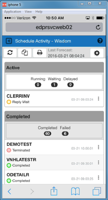 Schedule Activity Monitor (SAM) as displayed on the Robot mobile operations dashboard