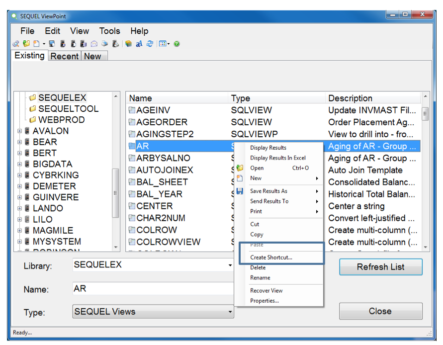 create sequel shortcut