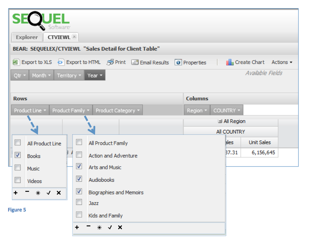 selecting drill down data criteria