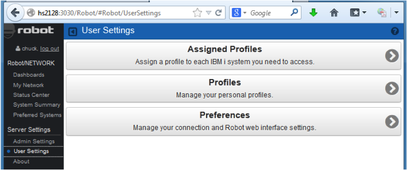 Configure user settings in Robot/NETWORK Web UI.