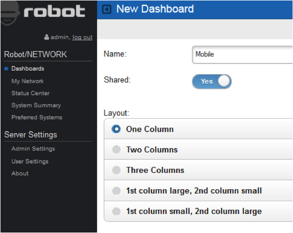 Format and customize Robot/NETWORK Web UI dashboard displays.