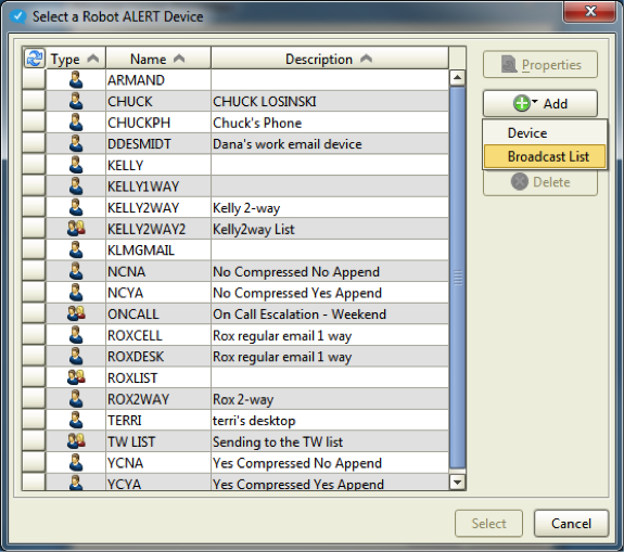 Robot CONSOLE version 6 message center interface to Robot ALERT