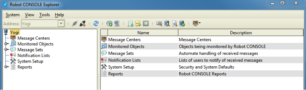 Robot CONSOLE Explorer graphical user interface, GUI