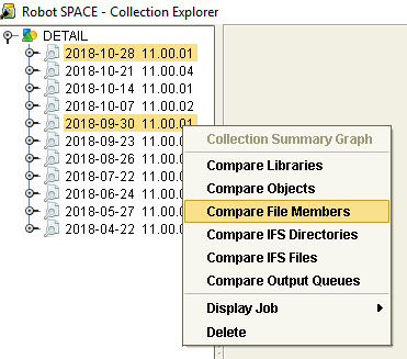 Collection comparison options in Robot Space