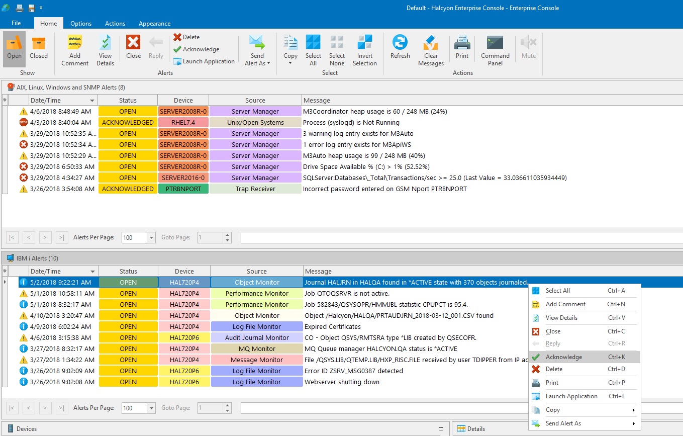 Acknowledging an open alert in Enterprise Console to stop any defined escalation