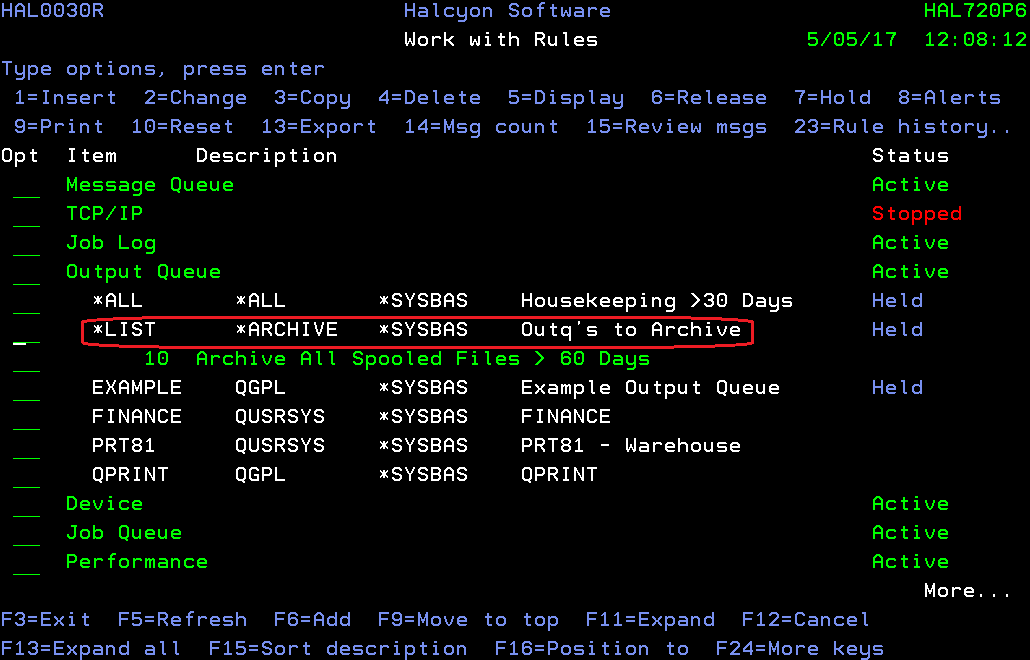 Output queue lists in IBM i Server Suites V7