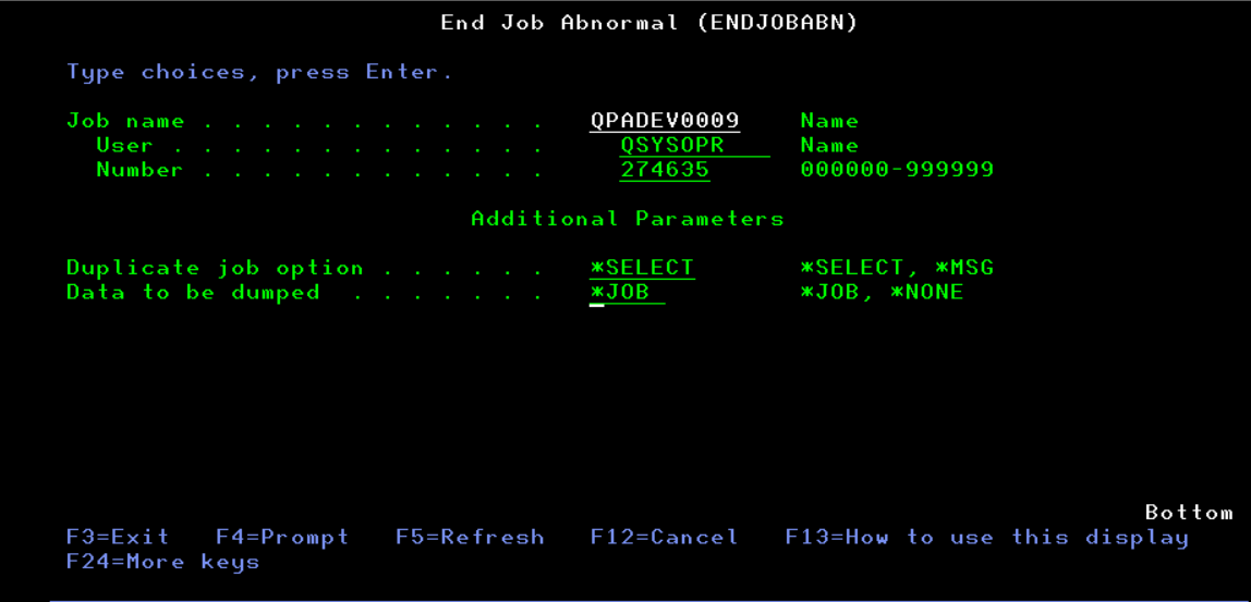 IBM i 7.3 End Job Abnormal Data Dump