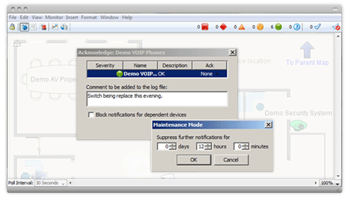 Acknowledge conditions window within the Intermapper software tool