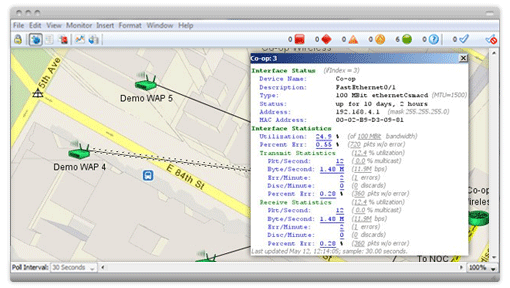 Interface status window displaying data on network congestion