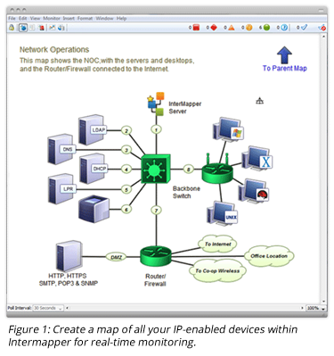 Create a map of all your IP-enabled devices within Intermapper for real-time monitoring.