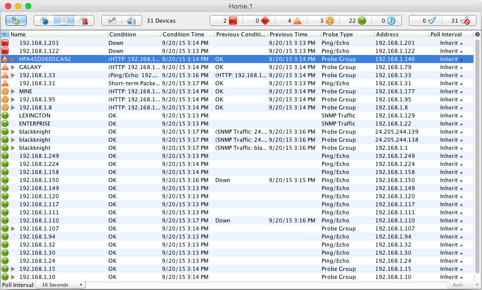 network mapping metrics in an Intermapper table 