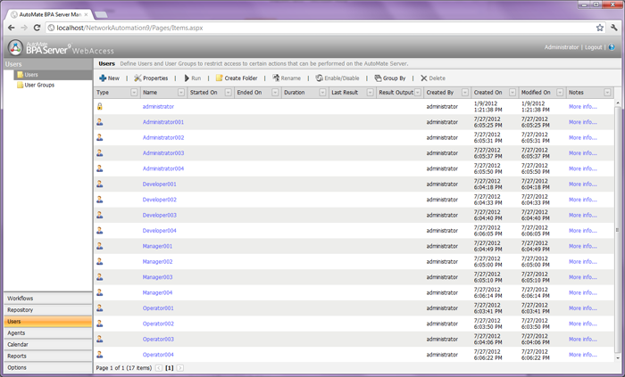 server management console screen