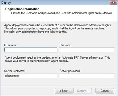 Automate BPA Server Setup deploy screen