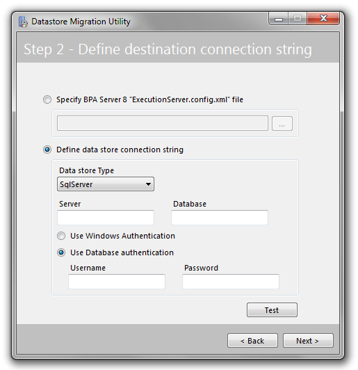 Define data store connection string 