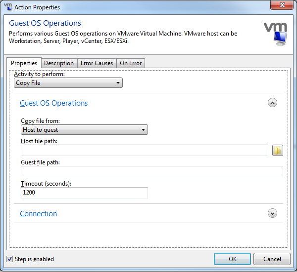 Screenshot of the new VMware Guest Operations Action