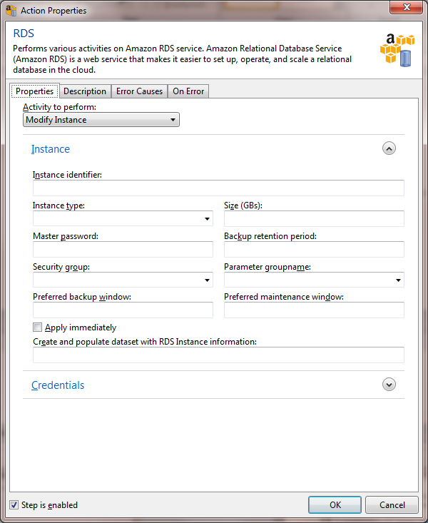 Management of RDS database instances