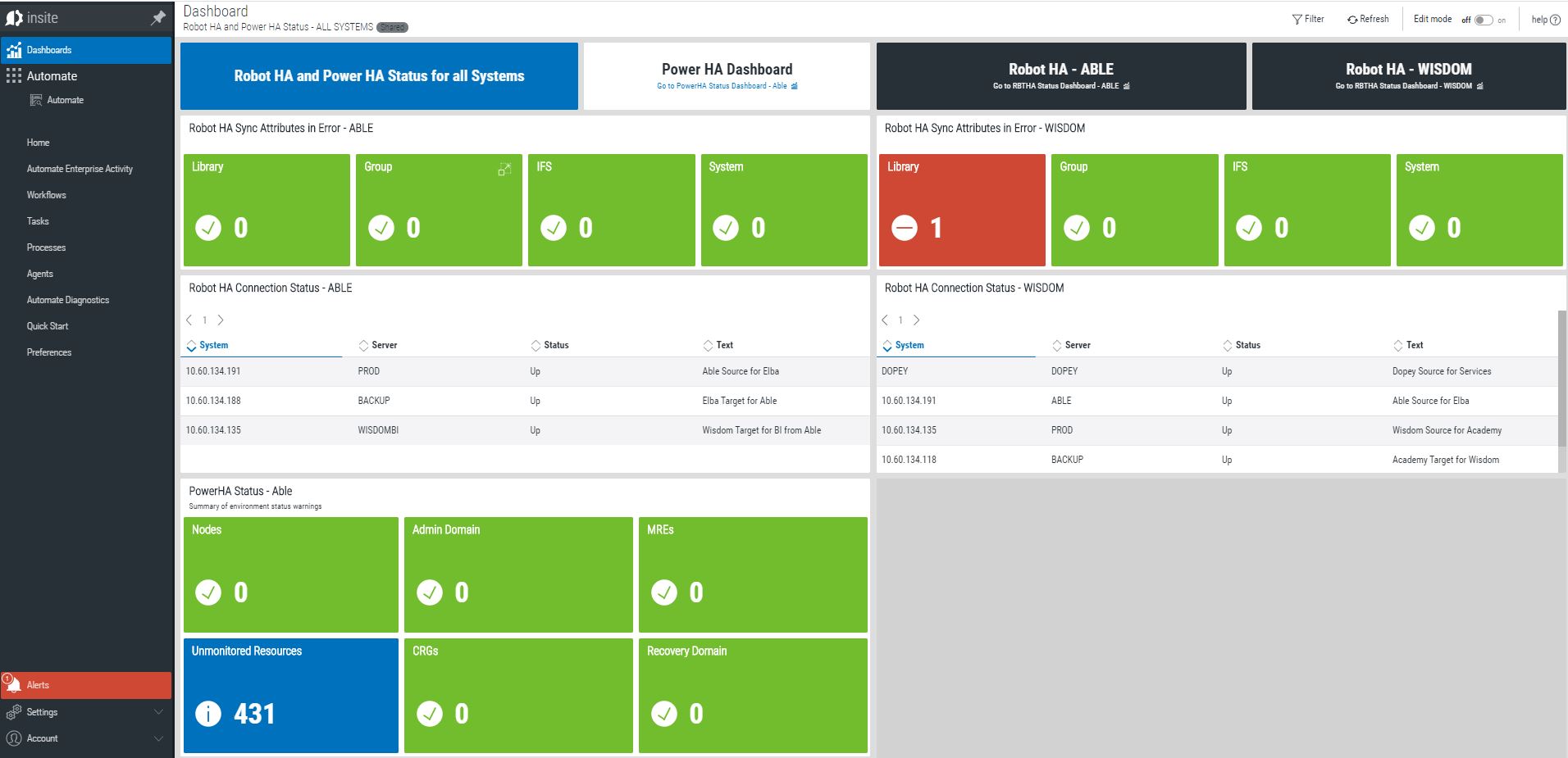 Dashboard robot HA showing error