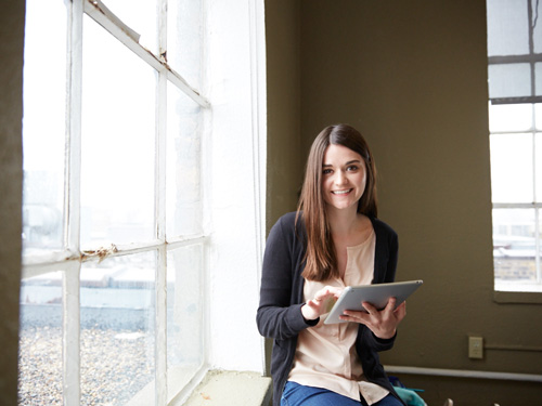 A business user gets data access on her tablet