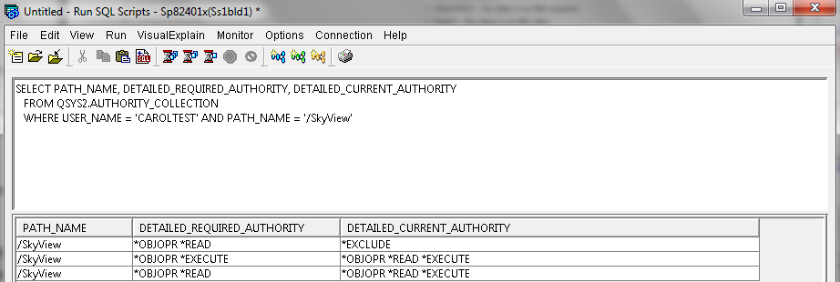 Using Run SQL Scripts to query the authority collection